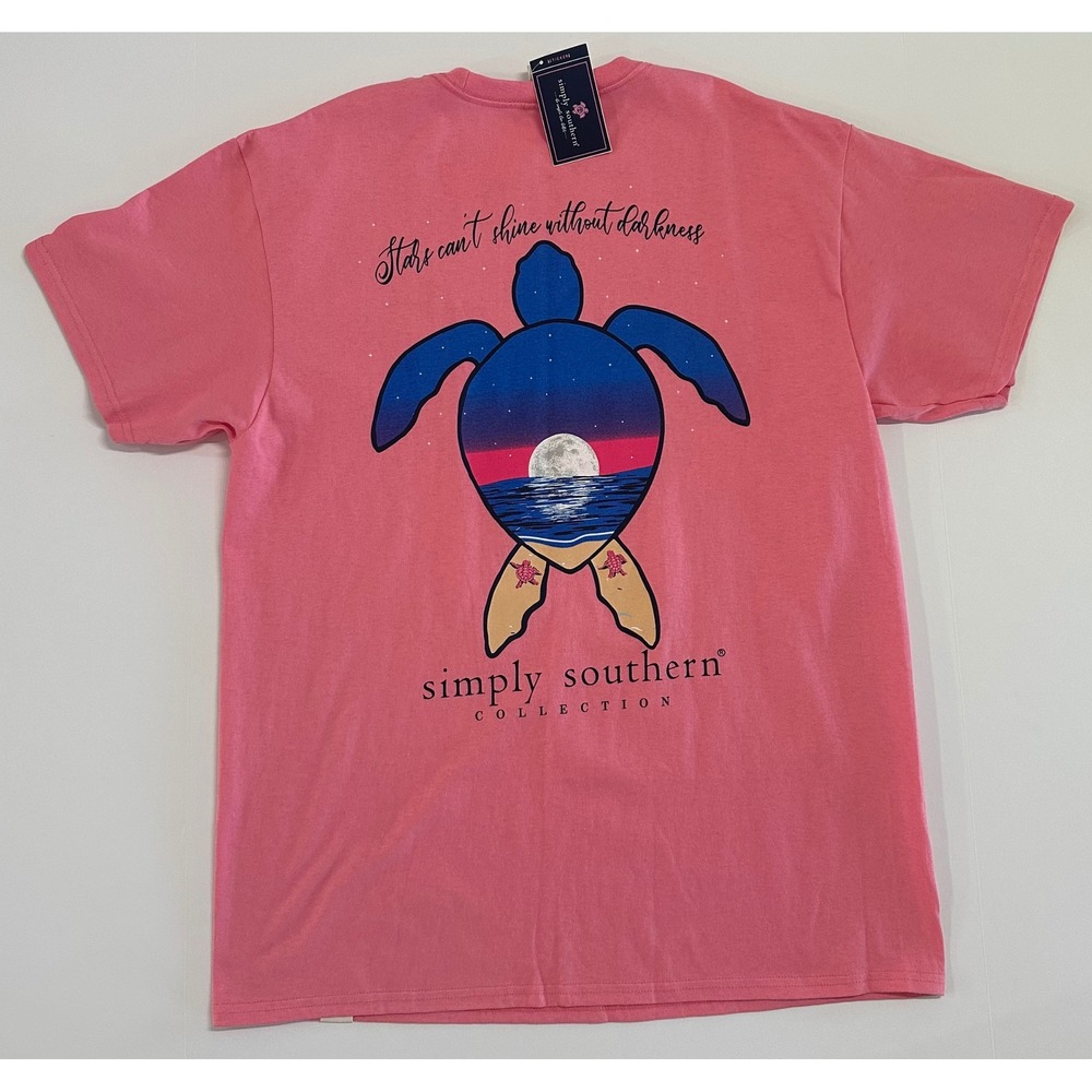Simply Southern Pink Graphic T-Shirt Sea Turtle Moon Stars Large NEW
